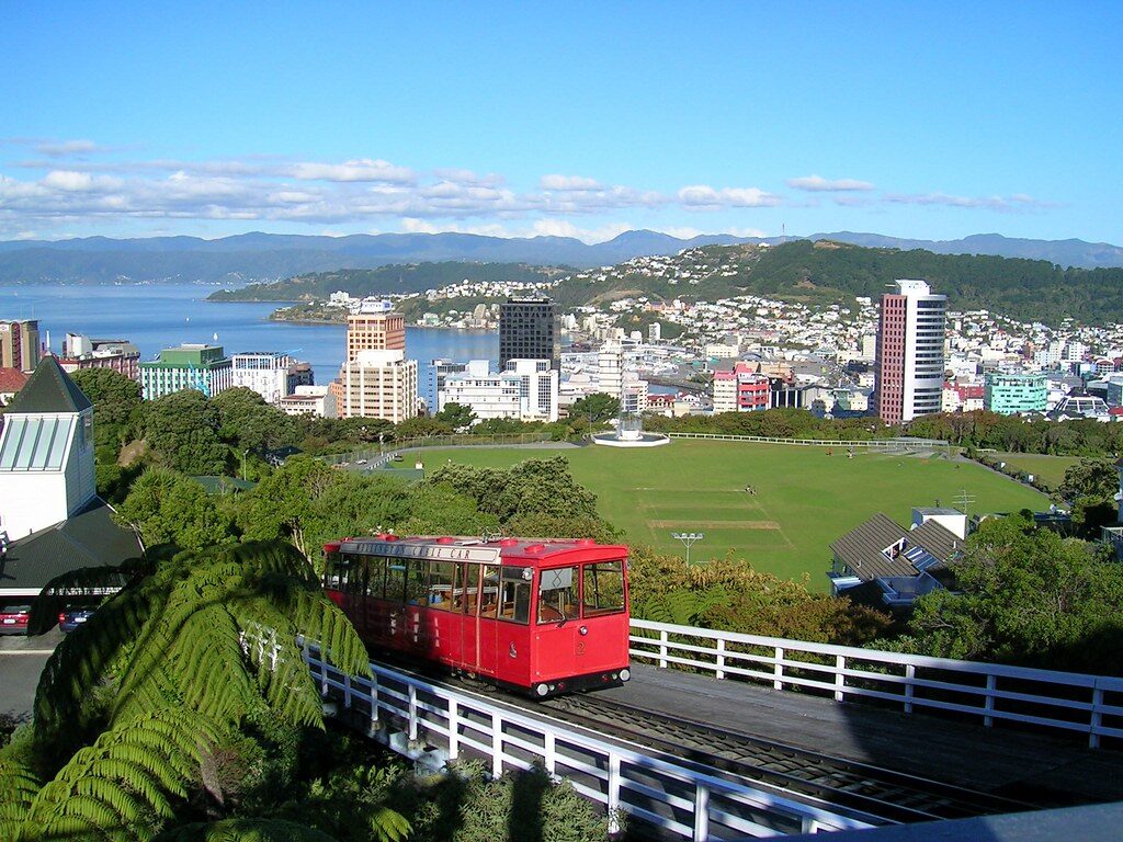 Wellington cable car above the city and harbour